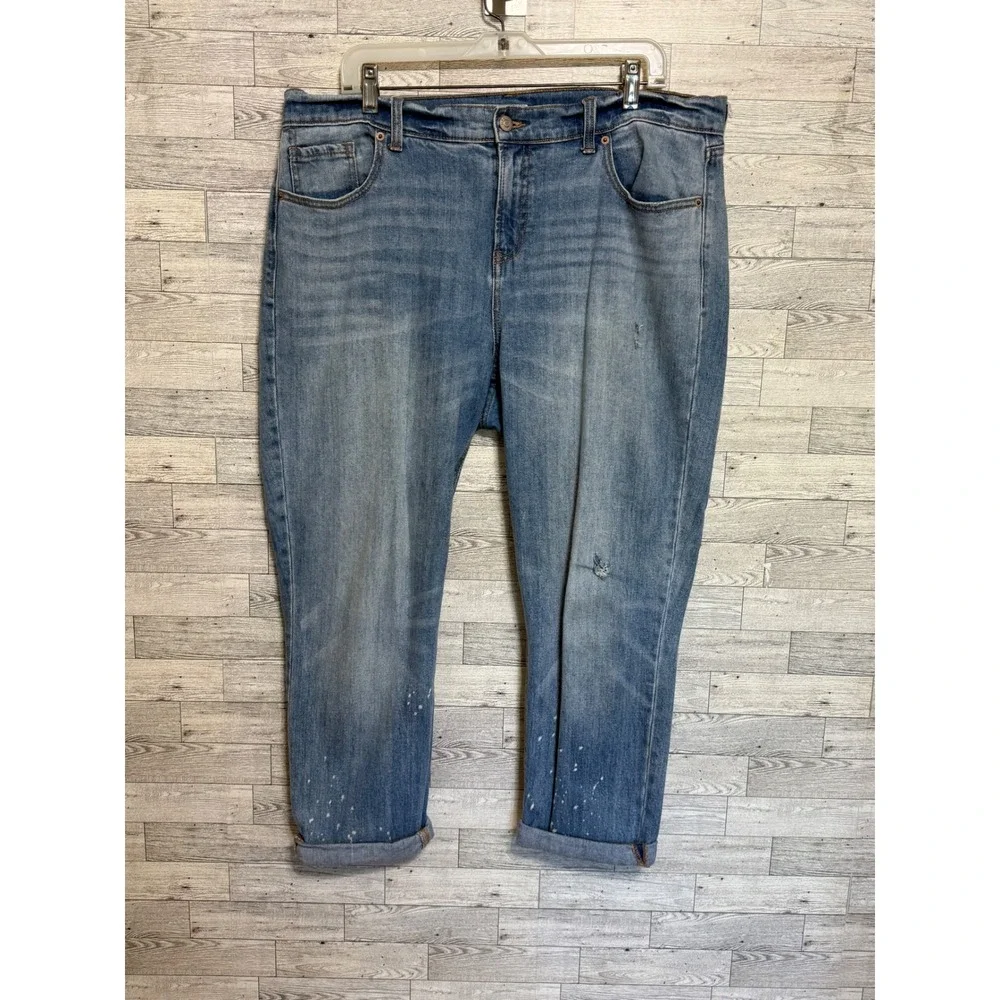 Old Navy Boyfriend‎ Jeans Womens 14 Light Wash Distressed Paint Splatter Relaxed